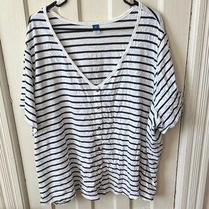 Old Navy Navy and White Striped Button-Down Shirt
